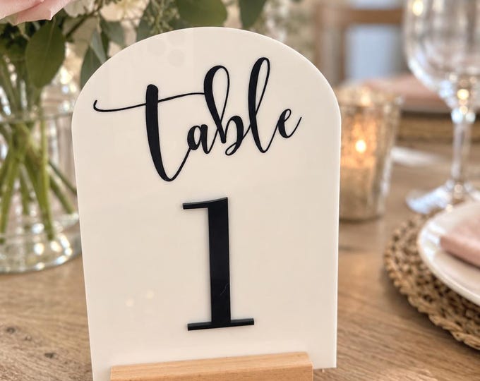 Wedding Modern Arch Acrylic Table Numbers with Stand