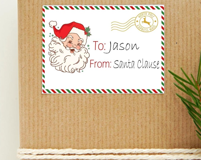 From Santa Stickers, Christmas Santa Labels, North Pole Mail Stickers, Personalized From Santa Stickers