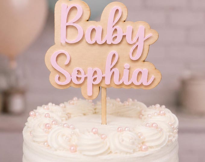 Baby Shower Cake Topper, Baby Shower Name Cake Topper, Custom Wood Cake Topper