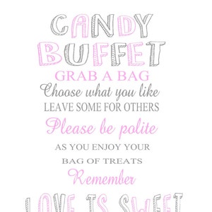 INSTANT DOWNLOAD Candy Buffet Sign, Pink Candy Sign, Wedding Candy Sign