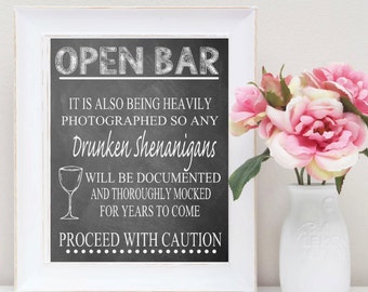 INSTANT DOWNLOAD Open Bar Sign, Wedding Sign, Alcohol Sign, Wedding Reception Sign