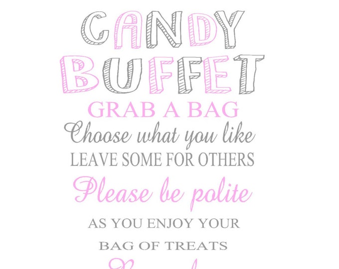 INSTANT DOWNLOAD Candy Buffet Sign, Pink Candy Sign, Wedding Candy Sign