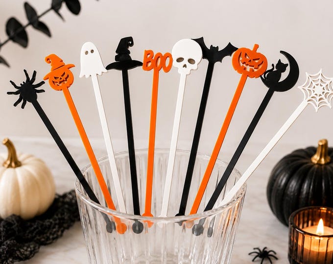 Halloween Acrylic Drink Stirrers, Set of 10Halloween Party Decor