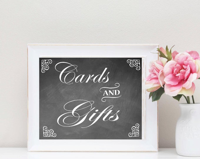 INSTANT DOWNLOAD Printable Cards and  Gifts Sign, Printable Chalkboard Wedding Sign, Gift Table Wedding Sign, 8 by 10 Sign