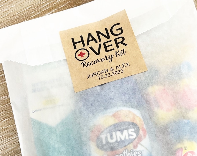 Hangover Kit, Hangover Kit Bag, Just in Case Kit, Hangover Kit Sticker, Bachelorette Party, Hangover Kit Stickers, Wedding Hangover Bag