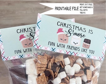 Printable Christmas Favor Treat Tag, Classroom Gift, S'mores Christmas Party Favor Tag, Christmas Classroom Gift, Christmas Treat Tags