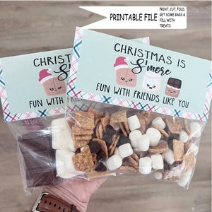 Printable Christmas Favor Treat Tag, Classroom Gift, S&#39;mores Christmas Party Favor Tag, Christmas Classroom Gift, Christmas Treat Tags