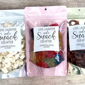 Wedding Treat Bags and Stickers, Love Laughter and a Snack for After, Wedding Snack Bags, Favor Bags, Stand Up Zip Pouches