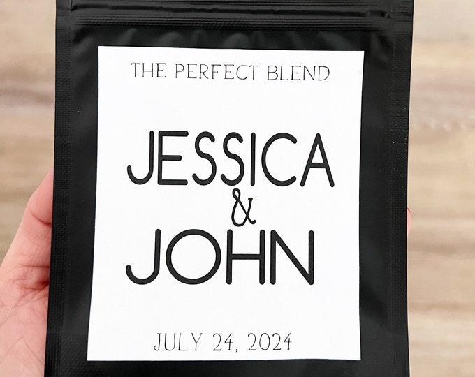 The Perfect Blend, Black Coffee Favor Bags, Coffee Wedding Favors, Coffee Favors, Coffee, Wedding Personalized Wedding Favors, Favor Bags