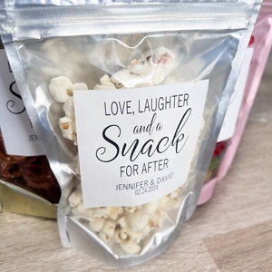 Wedding Treat Bags and Stickers, Love Laughter and a Snack for After, Wedding Snack Bags, Favor Bags, Stand Up Zip Pouches