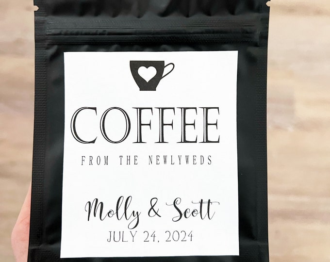 Coffee Wedding Favors, Black Coffee Favor Bags, Wedding Coffee, Personalized Wedding Favors, Favor Bags