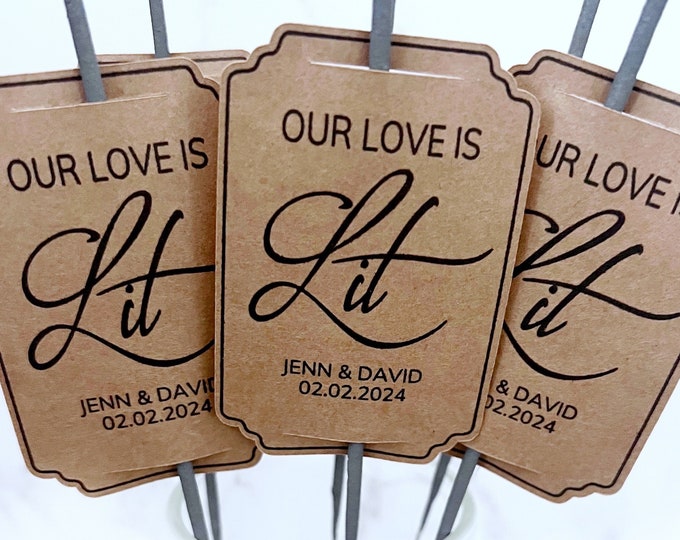 Sparklers for Wedding, Personalized Sparkler Tags, Our Love is Lit Sparkler Tags