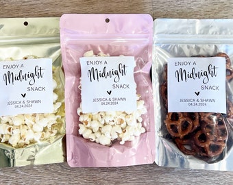 Wedding Treat Bags and Stickers, Enjoy a Midnight Snack, Wedding Snack Bags, Favor Bags, Stand Up Zip Pouches