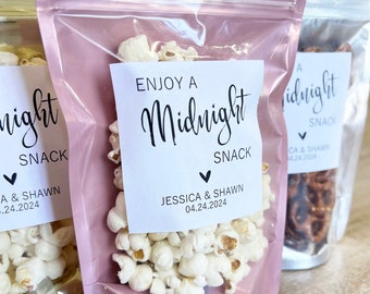 Wedding Treat Bags and Stickers, Enjoy a Midnight Snack, Wedding Snack Bags, Favor Bags, Stand Up Zip Pouches