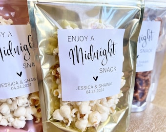 Wedding Treat Bags and Stickers, Enjoy a Midnight Snack, Wedding Snack Bags, Favor Bags, Stand Up Zip Pouches