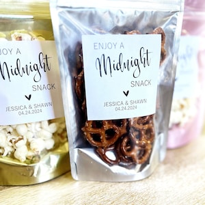 Wedding Treat Bags and Stickers, Enjoy a Midnight Snack, Wedding Snack Bags, Favor Bags, Stand Up Zip Pouches