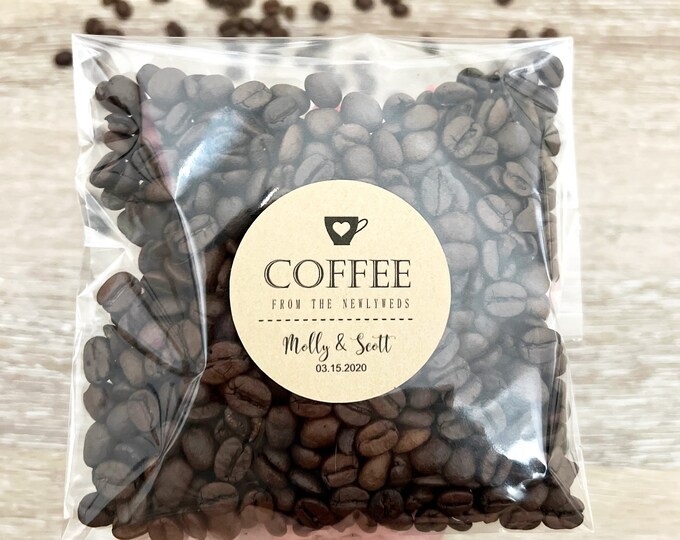 Coffee From the Newlyweds Stickers, Wedding Favors, Coffee Favor Bags, Coffee Stickers and Bags, Coffee Favors, Wedding Coffee Favors