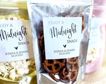 Wedding Treat Bags and Stickers, Enjoy a Midnight Snack, Wedding Snack Bags, Favor Bags, Stand Up Zip Pouches