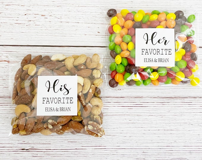 His and Her Favorite Wedding Favor Bags, Wedding Favors, His and Her Favorite Labels, Wedding Stickers, Favor Bags