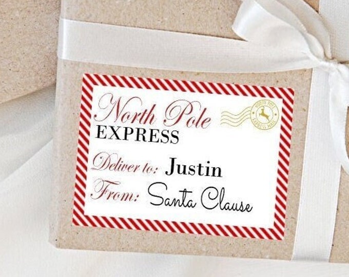 From Santa Stickers, Christmas Santa Labels, North Pole Mail Stickers, Personalized From Santa Stickers