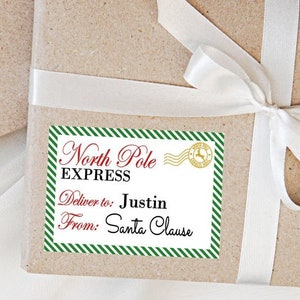 From Santa Stickers, Christmas Santa Labels, North Pole Mail Stickers, Personalized From Santa Stickers