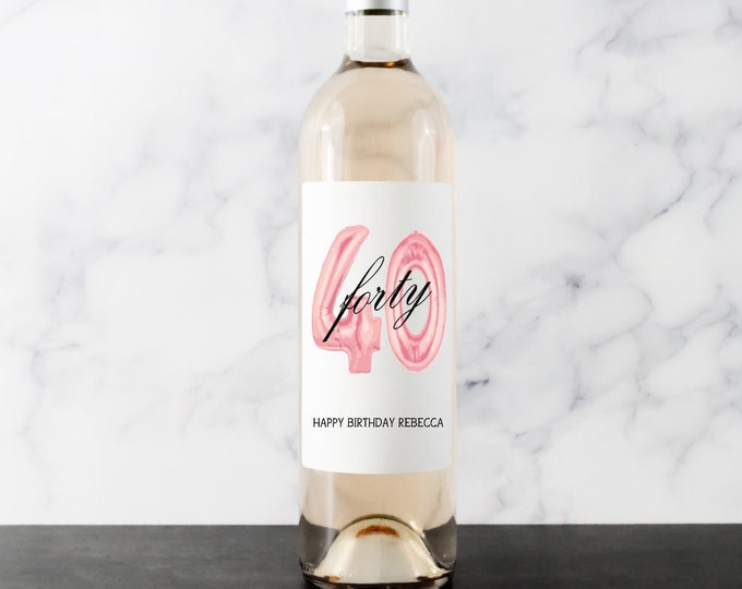 40th Birthday Wine Label, Birthday Wine Label, Milestone Birthday, Gift for her