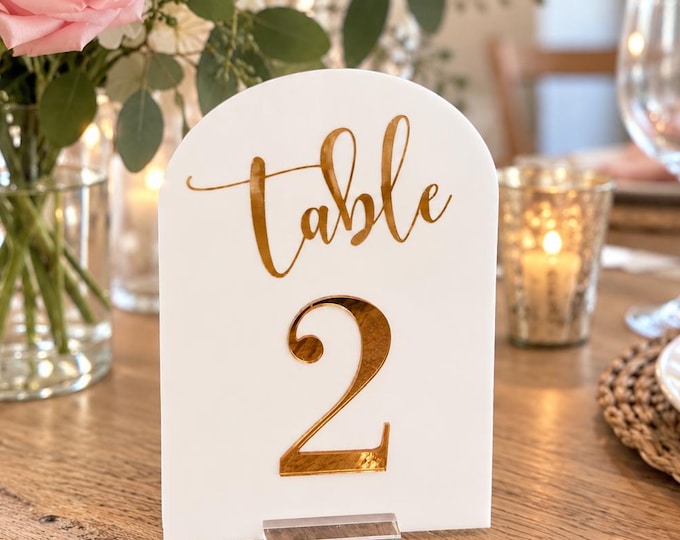 Wedding Modern Arch Acrylic Table Numbers with Stand