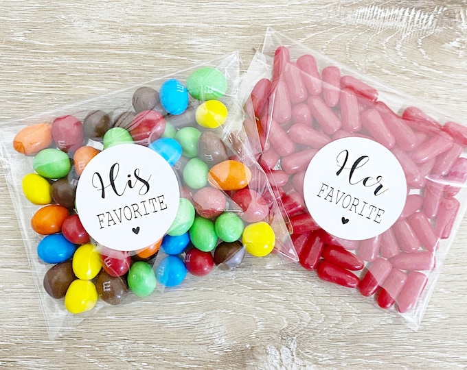 His and Her Favorite Wedding Favor Bags, Wedding Favors, His and Her Favorite Labels, Wedding Stickers, Favor Bags