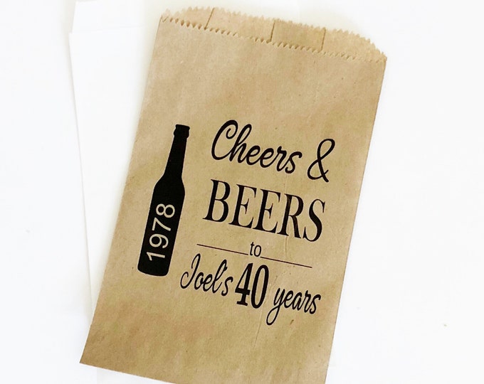 30th, 40th,50th Personlized Birthday Candy Favor Bags, 50 and Fabulous Party Favor Bags, Treat Bags, Cheers and Beers