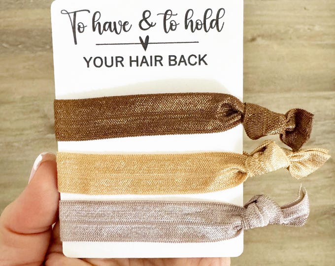 Custom Hair Tie Favors for Bridesmaids & Maid of Honor - Wedding Party Gift Idea - Elastic Hair Ties on Cute Cards - Bachelorette Goodie Bag