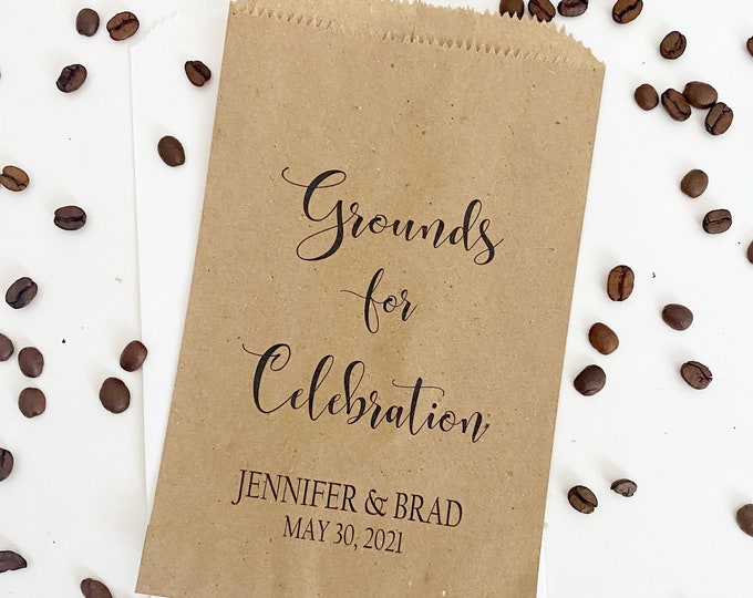 Grounds For Celebration, Coffee Wedding Favors, Coffee Favors, Coffee Bags, Wedding Coffee, Personalized Wedding Favors, Favor Bags