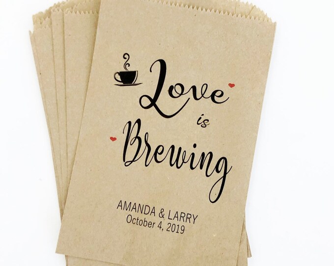 Love is Brewing, Coffee Wedding Favors, Coffee Favors, Coffee Bags, Wedding Coffee, Personalized Wedding Favors, Favor Bags