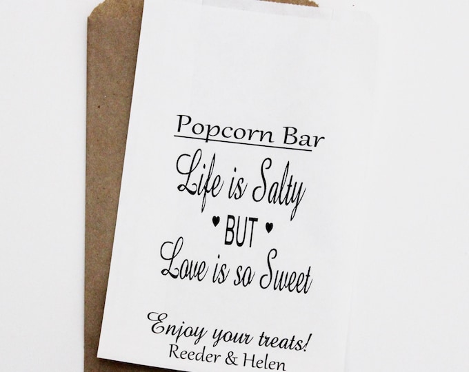Personalized Wedding Popcorn Bar Bags, Candy Buffet Bags, Rustic Wedding Favors