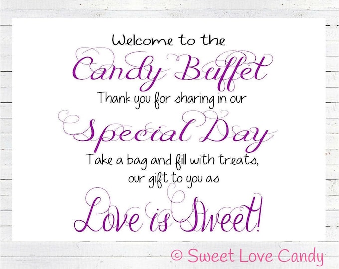 INSTANT DOWNLOAD Candy Buffet Sign, Wedding Candy Sign, Purple Candy Buffet