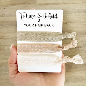 Custom Hair Tie Favors for Bridesmaids & Maid of Honor - Wedding Party Gift Idea - Elastic Hair Ties on Cute Cards - Bachelorette Goodie Bag