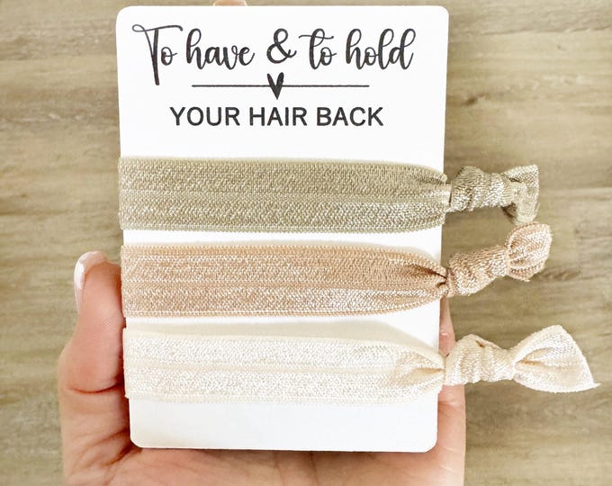 Custom Hair Tie Favors for Bridesmaids & Maid of Honor - Wedding Party Gift Idea - Elastic Hair Ties on Cute Cards - Bachelorette Goodie Bag