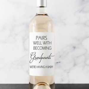 Baby Announcement Wine Labels, Pregnancy Announcement, Pairs Well With Being Grandparents, Wine Labels