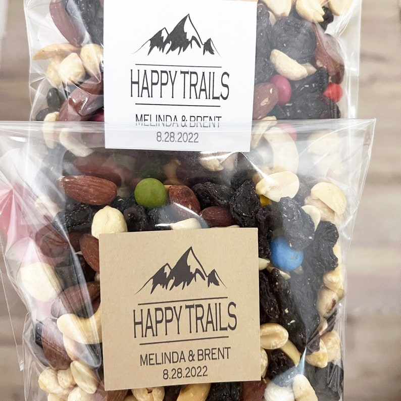 Happy Trails Favor Bags Trail Mix Labels Trail Mix Bags Etsy