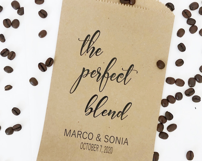 The Perfect Blend, Coffee Wedding Favors, Coffee Favors, Coffee Bags, Wedding Coffee, Personalized Wedding Favors, Favor Bags