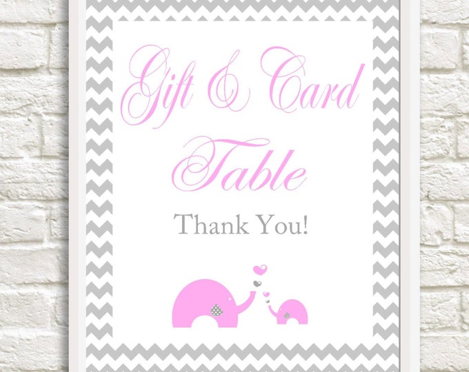 INSTANT DOWNLOAD Gift Table Baby Shower Sign, Pink Elephant Baby Shower Sign