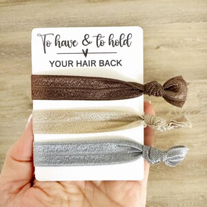 Custom Hair Tie Favors for Bridesmaids & Maid of Honor - Wedding Party Gift Idea - Elastic Hair Ties on Cute Cards - Bachelorette Goodie Bag