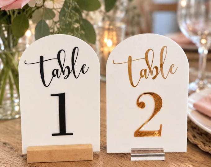 Wedding Modern Arch Acrylic Table Numbers with Stand
