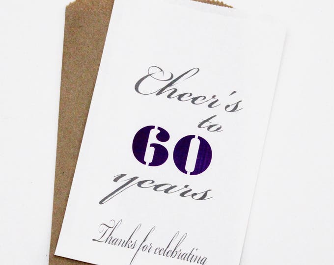 Cheers to 60 years Birthday Bags, Candy Bags, Birthday Favor Bags, Birthday Favors