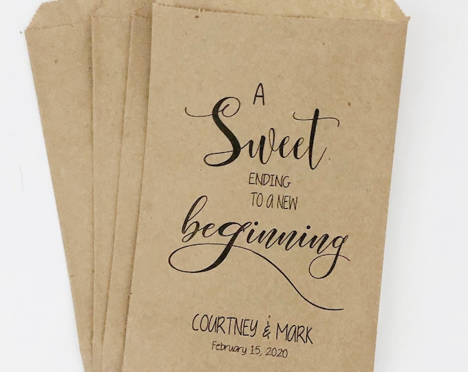 A Sweet Ending to a New Beginning Favor Bag, Personalized wedding favor bag, Cookie bag, Donut bag, Reception favor bag