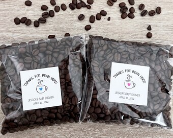 Personalized Coffee Baby Shower Favors – Thanks for Bean Here Stickers