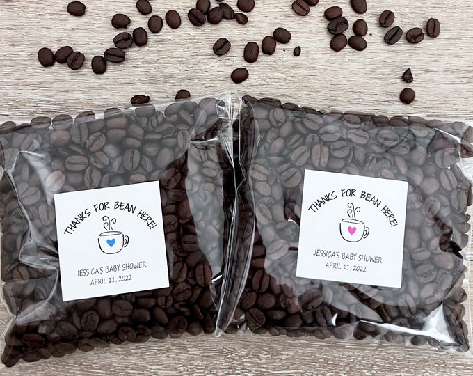 Personalized Baby Shower Favors - 20 coffee gift stickers, Baby Shower Favors, Coffee Stickers and Bags