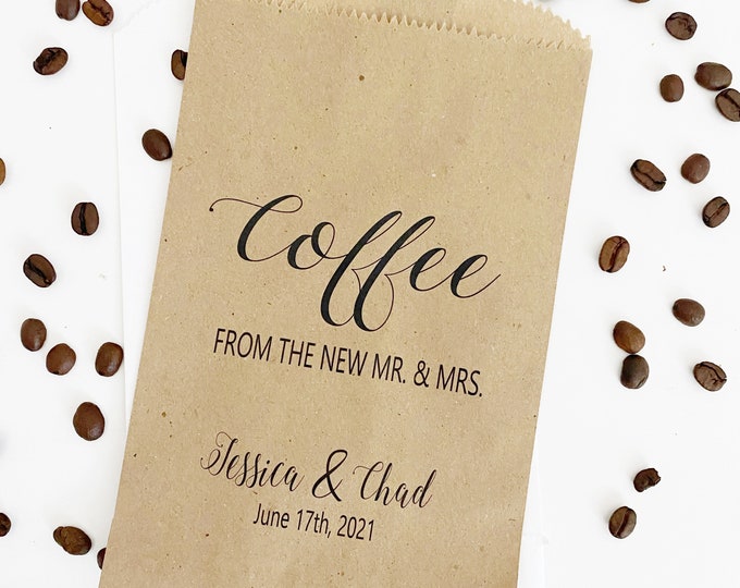 Coffee From the Newlyweds, Wedding Favors, Coffee Wedding Favors, Coffee Favors, Coffee Bags, Personalized Wedding Favors, Favor Bags