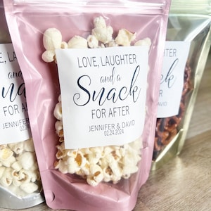 Wedding Treat Bags and Stickers, Love Laughter and a Snack for After, Wedding Snack Bags, Favor Bags, Stand Up Zip Pouches