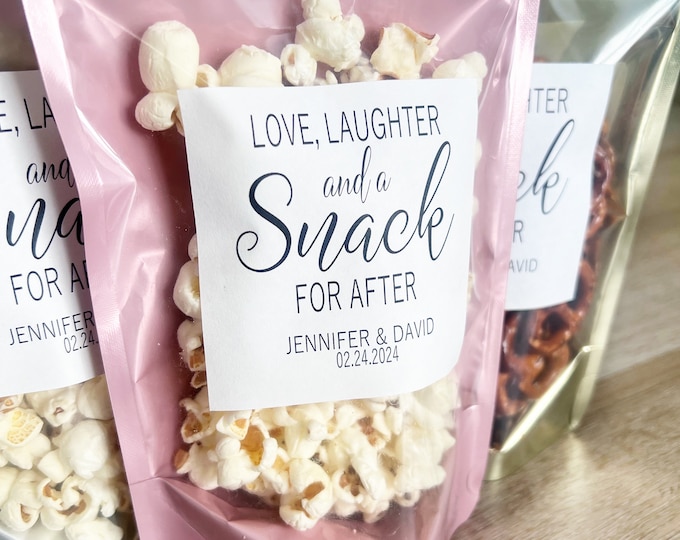 Wedding Treat Bags and Stickers, Love Laughter and a Snack for After, Wedding Snack Bags, Favor Bags, Stand Up Zip Pouches