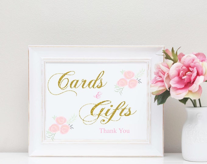 INSTANT DOWNLOAD  Cards and  Gifts Floral Sign, Floral Wedding sign, Rustic Wedding, 8 by 10 Cards and Gifts Sign